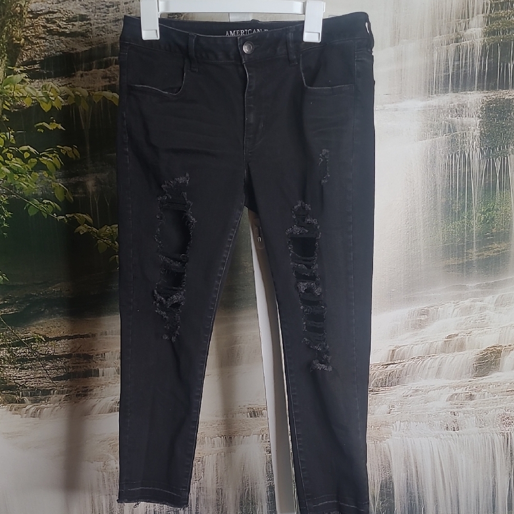 American Eagle Womens 14 black super stretchy jean jegging crop skinny leg